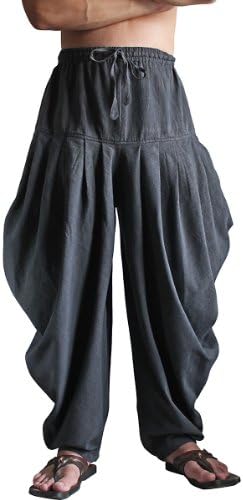 Sawan Men's ChomThong Hand Woven Cotton Salwar Style Draped Pants Charcoal Gray