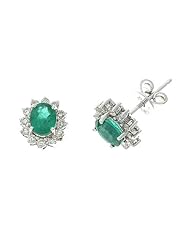 0.99CTW 14K White Gold Genuine Emerald and Diamond Stud Earrings