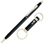 Cross Classic Century, Black, Ballpoint Pen, with 23 Karat Gold Plated Appointments and Matching Key Ring (2572)