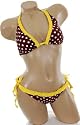 Sexy Bathing Suit Brown White Polka Dot Yellow Ruffle Trim Top Brazilian Cut Bottom Bikini Swimsuit