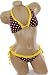Sexy Bathing Suit Brown White Polka Dot Yellow Ruffle Trim Top Brazilian Cut Bottom Bikini Swimsuit