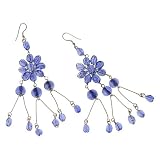 Dancing Flowers Blue Beaded Chandelier Earrings