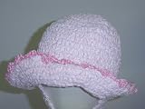 Ht39wr, Hand Crocheted White Chenille Gimp Floppy Hat with Earflaps with Raspberry Chenille Trim