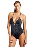 IMAGE OF Calvin Klein Women's Tidal Wave One Piece Swimsuit, Gunmetal, X-Small