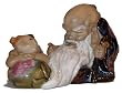 God of longevity with long life peach and child - ceramic figure