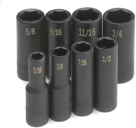 SK Tools USA 3/8" Drive, 8 Piece, 6 Point, Deep SAE Impact Socket Set, 5/16" to 3/4" | 4078