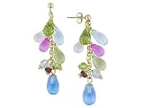 14k Yellow Gold Multi-Gemstone Earrings w/ Swiss Briolette Swiss Blue Topaz, 1.5