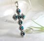 GORGEOUS BLUE GREEN BLAZE Designer Sterling Silver Top Fire Labradorite Cross Pendant