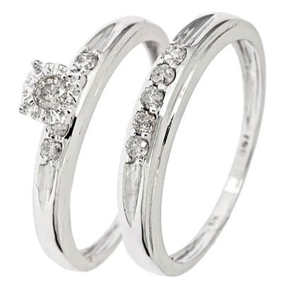 1/4 Carat Diamond Bridal Wedding Ring Set 10k White