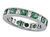 2.85 cts Baguette Diamond and Round Tsavorite Eternity Band With Milgrain - Platinum, 18kt White or Yellow Gold