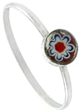 Tiny Sterling Silver 1/4 (6 mm) Round Violet Resin Ring with Flower Design