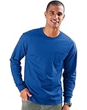 Hanes Men's TAGLESS Long-Sleeve T-Shirt with Pocket 5596, Deep Royal