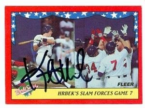 Kent Hrbek Autographed/Hand Signed baseball card (Minnesota Twins) 1988 Fleer World Series #9 Grand
