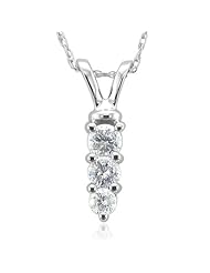 14k White Gold 3-Stone Diamond Pendant Necklace (HI, I, 0.25 carat)