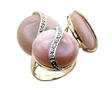 Pink Mother Of Pearl Round Stasis Earrings and Ring Set, 14k Gold 419SSzTrMwL. SL160 Pink Mother Of Pearl Round Stasis Earrings and Ring Set, 14k Gold