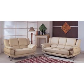 Amazing Modern Contemporary Cappuccino Leather Sofa Loveseat Living Room Set