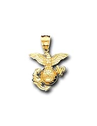 14K Solid Yellow Gold Eagle Globe Anchor Charm Pendant