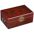 Hand-painted 14" Red Leather "Prosperous Village" Chinese Jewelry Box