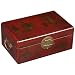 Hand-painted 14" Red Leather "Prosperous Village" Chinese Jewelry Box