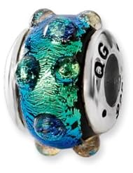 Blue Dotted Dichroic Handmade Glass Charm for 3mm Charm Bracelets