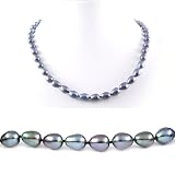 AugustinaJewelry Single Strand 18 Inch 7-8mm Black Oval Shape Freshwater Cultured Pearl Necklace