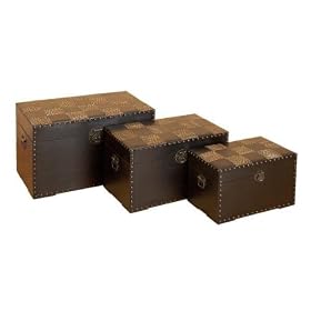 Set 3 Jungle Series Leather N Wood Chest Trunks