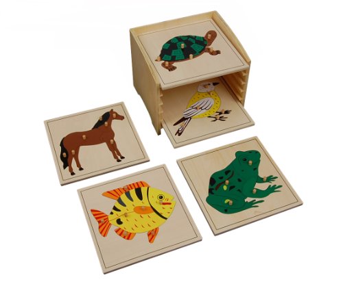 Montessori Animal Puzzle Cabinet with 5 Puzzles-image