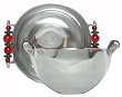 Aluminum Large Round Salad Bowl with Green and Red Glass Bead Handles 11 1/2L x 10"W x 5.5"H