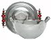 Aluminum Large Round Salad Bowl with Green and Red Glass Bead Handles 11 1/2L x 10"W x 5.5"H
