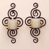 Pair Of Swirling Iron Hanging Wall Candleholders Sconce