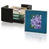 Sarah Peyton Multi-Color Glass Photo Coasters, with Storage Rack