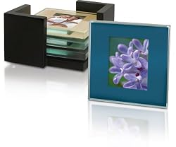 Sarah Peyton Multi-Color Glass Photo Coasters, with Storage Rack