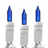 Blue 100 Bulbs Length 21 ft Bulb Spacing 25 in White Wire Christmas Mini Light String HLS 25 100 BLU W