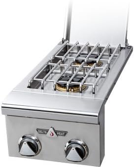 Delta Heat DHSB2-CN Natural Gas Double Side Burner with Two 16 000 BTU Sealed Burners 9V Electronic Ignition and LED Control Panel Lights in Stainless