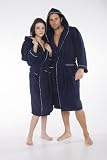 Produkt-Bild: Bademantel Saunamantel Frottee Kapuze f&uuml;r Damen & Herren "Arizona" in dunkelblau, S
