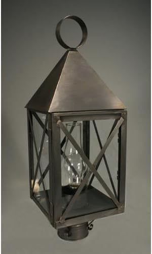 Pyramid Top X-Bars Post Raw Brass Medium Base Socket With Chimney Clear Glass