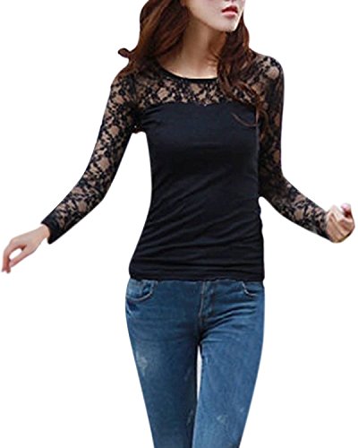 ZANZEA Women Lace Slim Sheer Long Sleeve Slim Fit Chiffon Tops Blouse Shirt