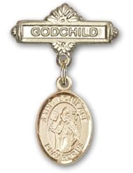 Gold Filled Baby Badge with St. Boniface Charm and Godchild Badge Pin