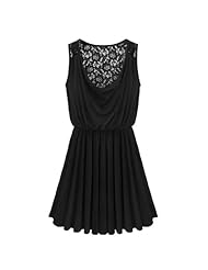Cowl Neck Sleeveless Elasticized   Waistline Stretchy Lace Polyester Mini Dress 