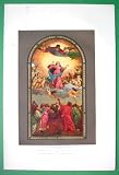 BIBLE SCENE Assumption of Virgin by Titian in Gobelin Tapestry --- 1862 SUPERB Color Antique Print Lithograph