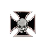 Black Iron Cross Cracked Skull Pewter Belt Buckle