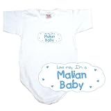 BABY BODYSUIT WHITE  LIGHT BLUE CLOUD LOVE ME , I'M MALIAN  MALI 3 - 6 Months