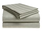 250-Thread-Count 100% Cotton Sateen Wide Stripe Queen Sheet Set, Sage