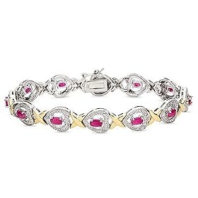 4 Carat Ruby and Diamond 24K Gold On Silver Heart Bracelet by 