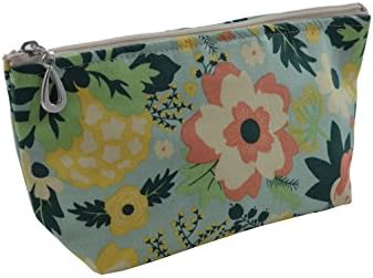 Dana Herbert Designer Travel Cosmetic Tolietries Bag, Size Small 4x7 inch Cotton with Plastic Liner, Handmade in USA, Mint Floral Pattern