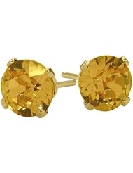 0.80Ct. Genuine 4mm Round Citrine 14 Karat Yellow Gold Stud Earrings for Girls