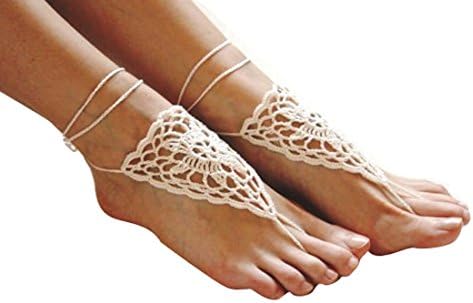 Handmade Item Crochet Barefoot Sandals Ivory Beach Jewelry Beauty Feet One Size