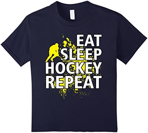 Kids Hockey shirts - Gifts Funny T Shirt Eat Sleep Hockey Repeat 6 Navy