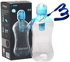 Water Bottle with Filter and Carabiner Clip and Lanyard. 18.5 Oz / 550 ML - Each Bottle Is Like Getting 300 Bottles of Clean Filtered Water - FDA Approved and BPA Free - NSF Certified: Stylish Water Bottle in Your Choice of Colors Blue, Pink, Purple and Yellow - Great for Car, Gym, Workouts, Walking, Biking , Sports Work or Home. (Blue)