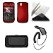 Blackberry Bold 9650 Premium Black Leather Carrying Pouch+Rubberized Red Snap-on Hard Case Cover+Premuim Universal LCD Screen Protetor+Premium Rapid Car Charger Combo For Blackberry Bold 9650